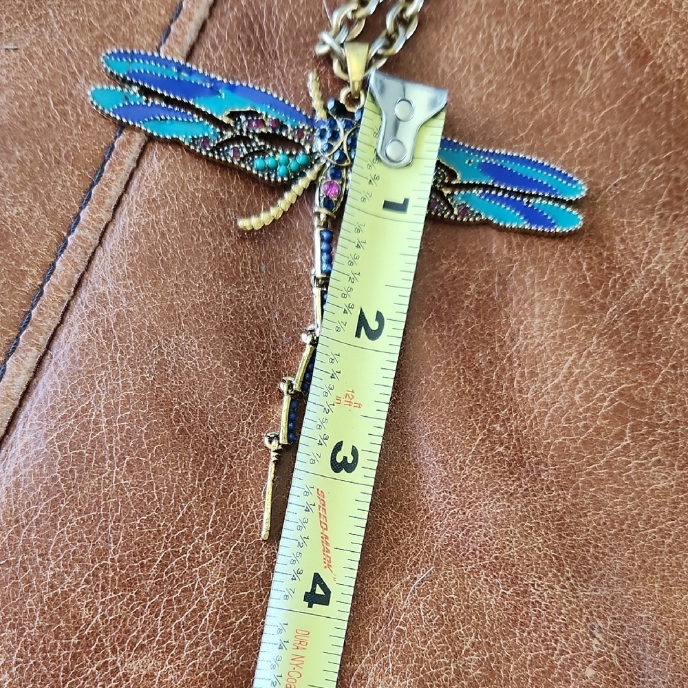 Gold and Blue Dragonfly Necklace - Picture 10 of 13